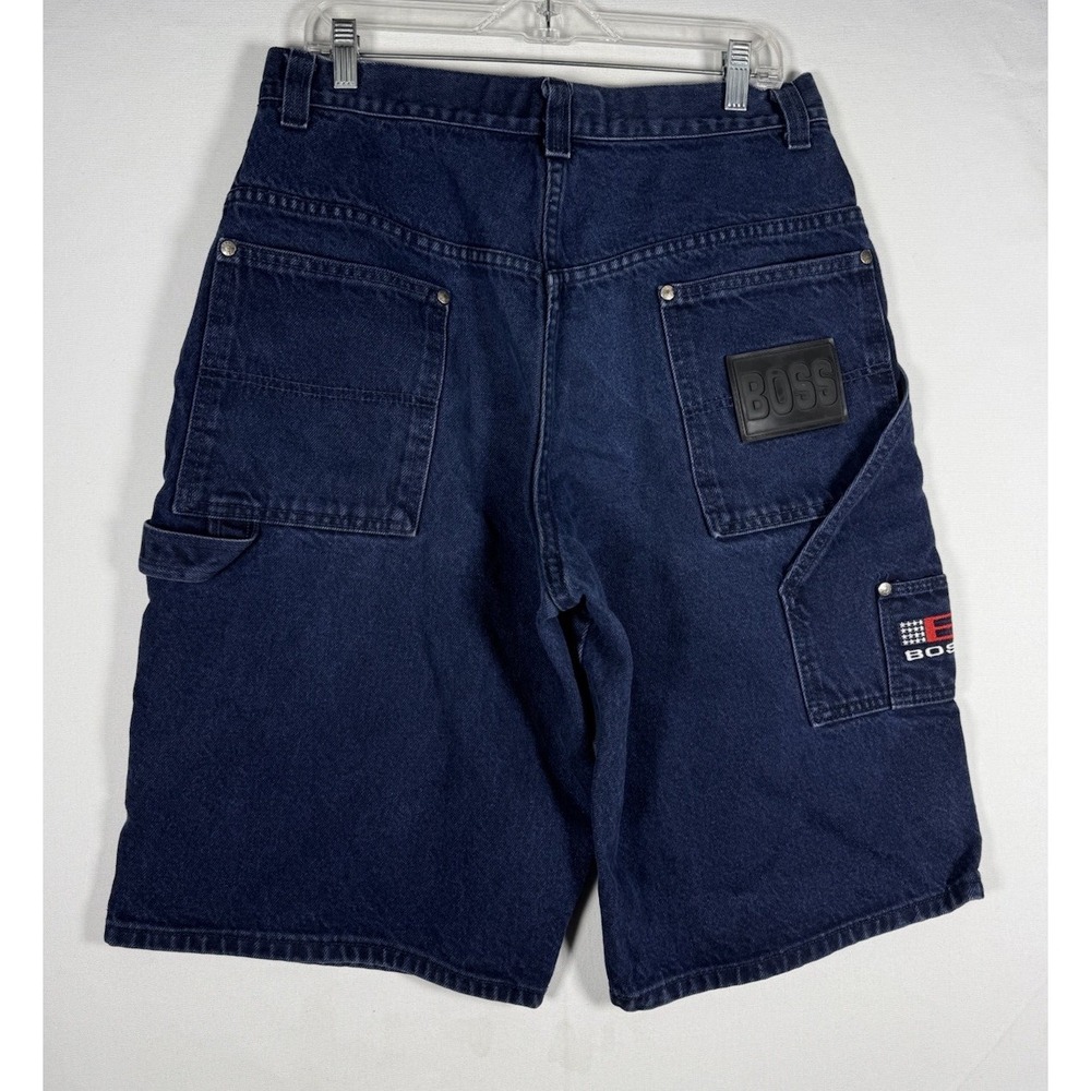 VTG Hugo Boss Denim Shorts Jorts Mens 34 Blue Baggy Wide Leg Embroidered USA 90s